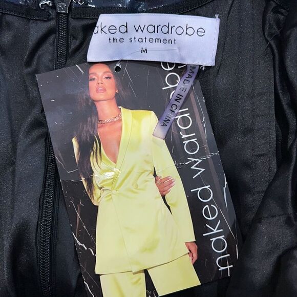 NWT Naked Wardrobe Runway Collection Faux Leather Ruched Mini Dress Medium - Picture 13 of 15